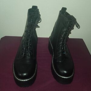 Soda Black Zip Up Lace-Up Womens Combat Boots With Whiye Stitching Size 7.5-8